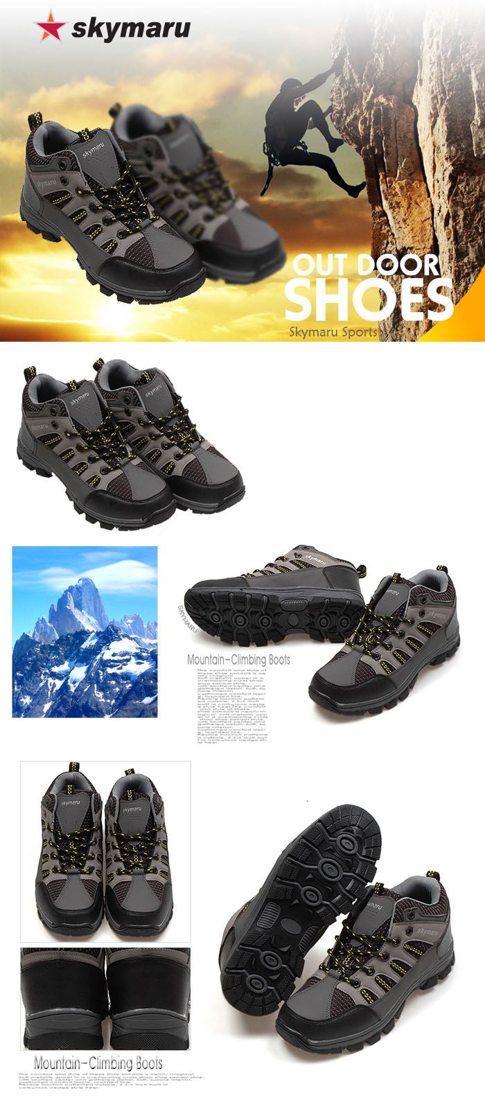 Comfort Grey Mens Mountain Mountaineering Hiking Shoes