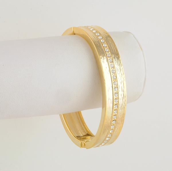 14kt Gold EP Austrian Crystal Hinged Bangle Bracelet Oval