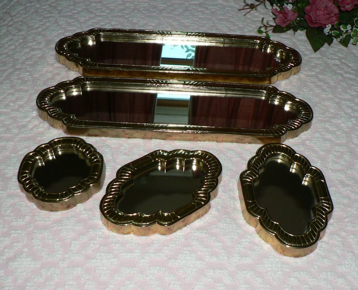 Set of Five Home Interiors Gold Framed Accent Mirrors Vertical or