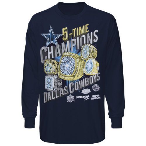  Dallas Cowboys Rings Long Sleeve T Shirt Navy Blue