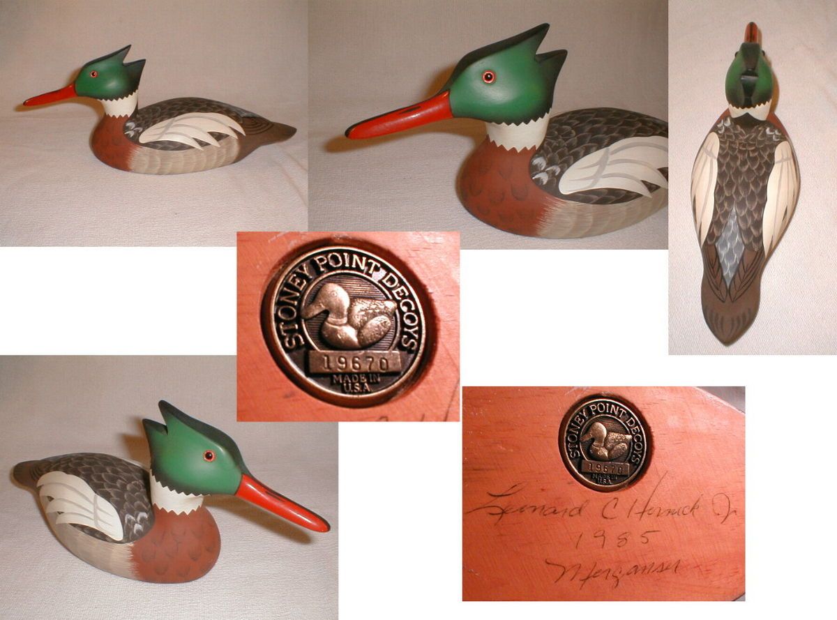   Stoney Point Duck Decoy Merganser Leonard C Hornick Jr Free Ship