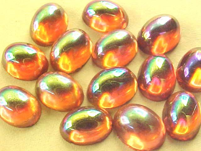 Vtg 25 Aurora Borealis Oval Cabochon Foil Back Hot