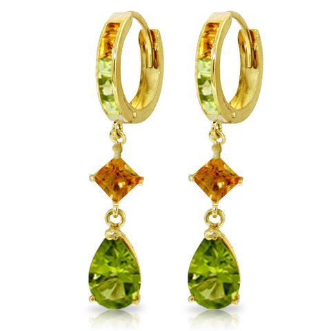 GAT 14k Solid Gold Huggie Earring with Dangling Natural Peridots