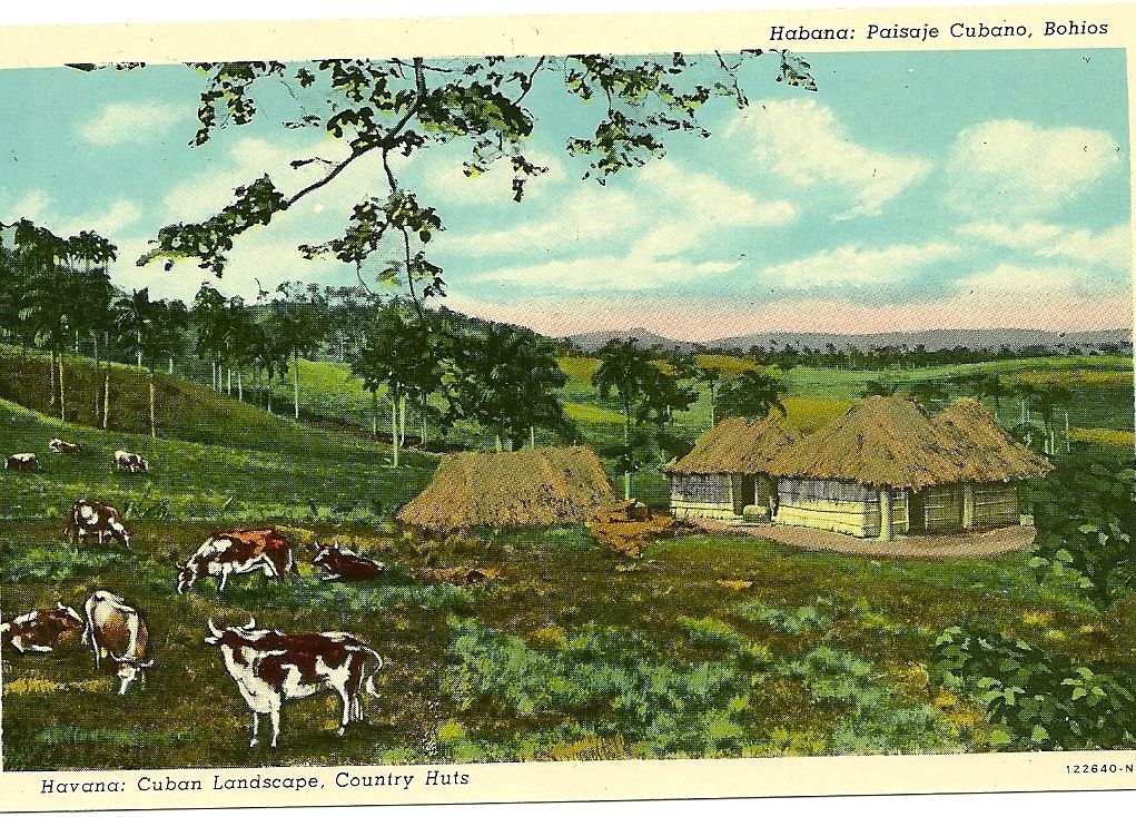 Cuba Havana Landscape and Huts Vintage Linen