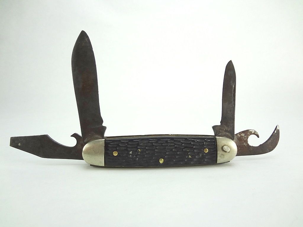 Old Imperial Pocket Knife Stag Handle Vtg Antique Prov RI Scout 30s