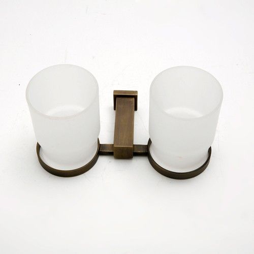 Wall Mount Double Glass Tumbler Toothbrush Holder