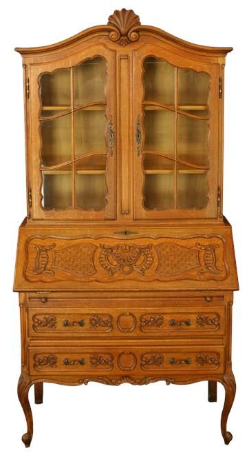 Vintage Louis XV French Country Secretary Desk Bookcase