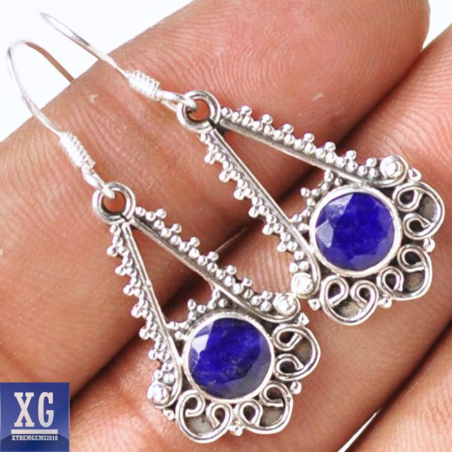 INDIAN SAPPHIRE 925 SILVER EARRINGS POP STYLE