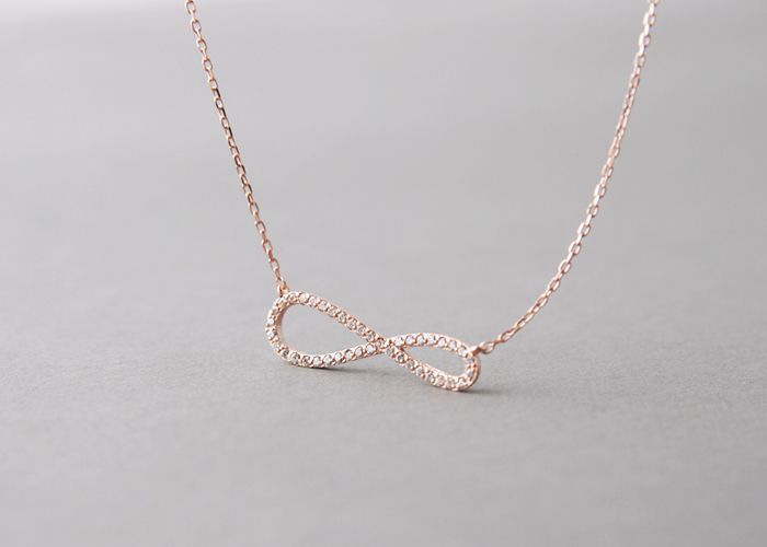  SIGNITY DIAMONDS ROSE GOLD INFINITY NECKLACE PENDANT STERLING SILVER
