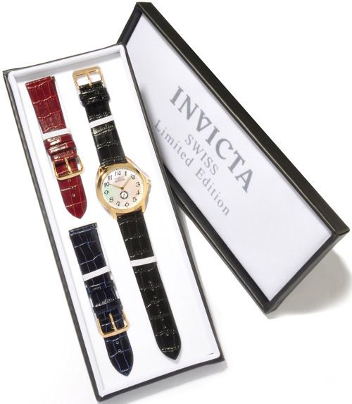 Invicta 0396 Le Slim Quartz MOP Mens Watch w Set of Three Straps