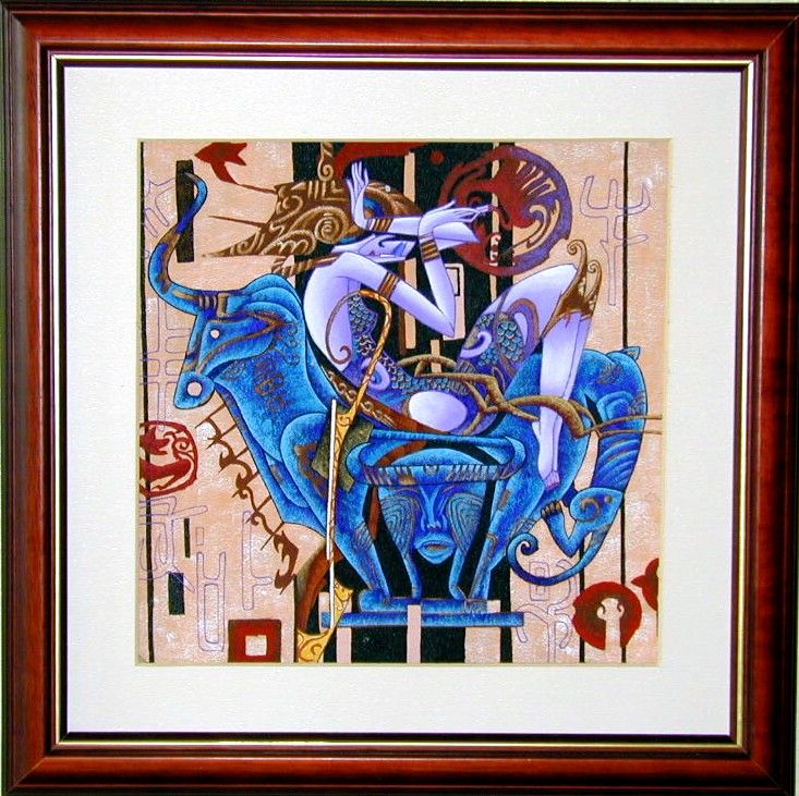 Art Nouveau Petite Love of Animals Signed Oil