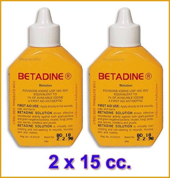 15 cc. BETADINE POVIDONE IODINE FIRST AID SOLUTION ANTISEPTIC CUTS