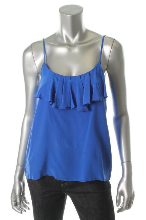 Isabel Lu New Blue Silk Ruffle Spaghetti Strap Lined Blouse Top Shirt