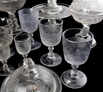 EAPG c1898 Co Op Flint Glass Ivy in Snow 40pc Set Lot