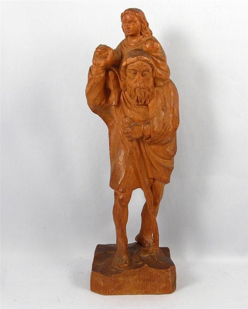 BOURGAULT LISTED CANADIAN QUEBEC ARTIST ST CHRISTOPHER STATUE WOOD