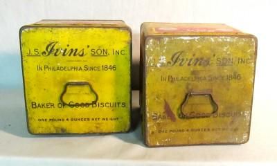 Pair of Antique Ivins Bakery Lunch Box Advertising Tins Great Grafics