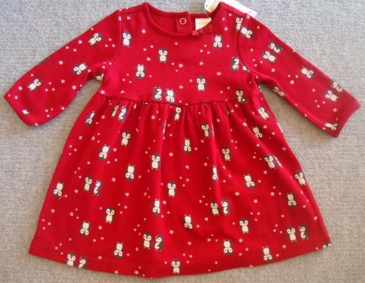  Girls 6 12 mos. PENGUIN CHALET Red Penguin, Snowflake Holiday Dress