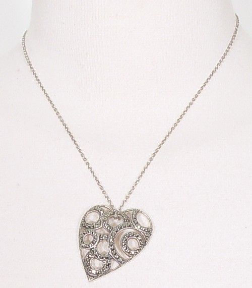NEW JUDITH JACK Sterling Marcasite Circle Heart Necklace