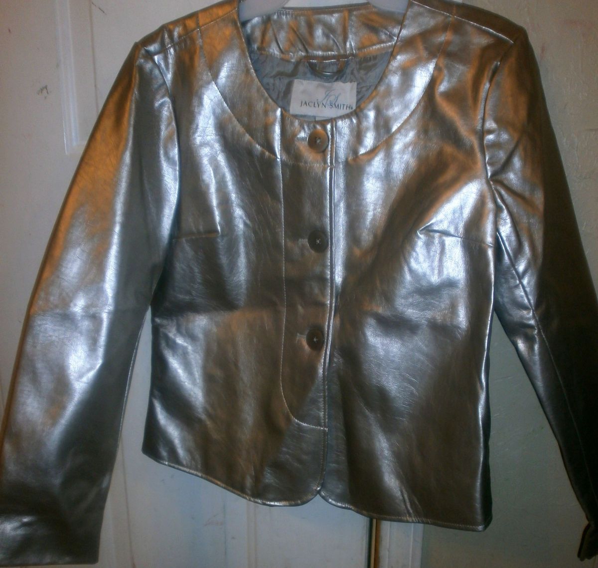 Silver Faux Leather Jacket Jaclyn Smith Silver Shiny Small Christmas