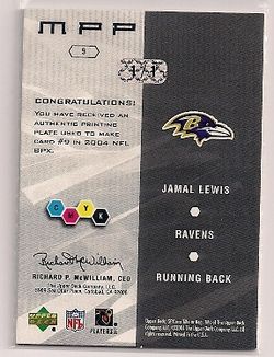Jamal Lewis 2004 SPx Football 9 Yellow Master Player Prints 1 1 One of