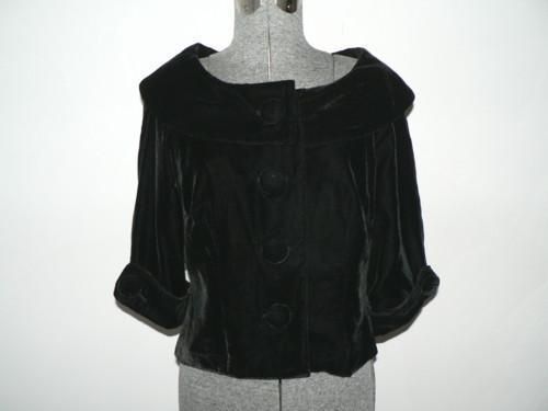 Jackie O Style Black Velvet Retro 50s Fitted Top Blouse Size M