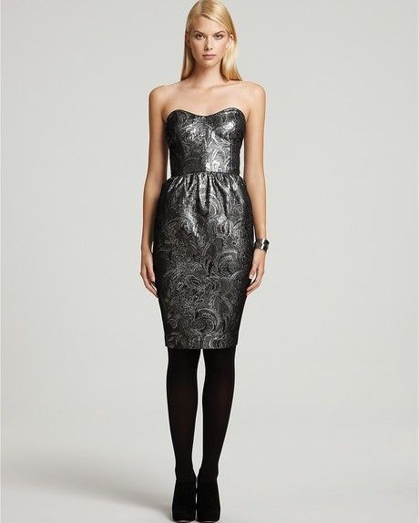  Connection Little Shilling Metallic Silver Jacquard Dress s M