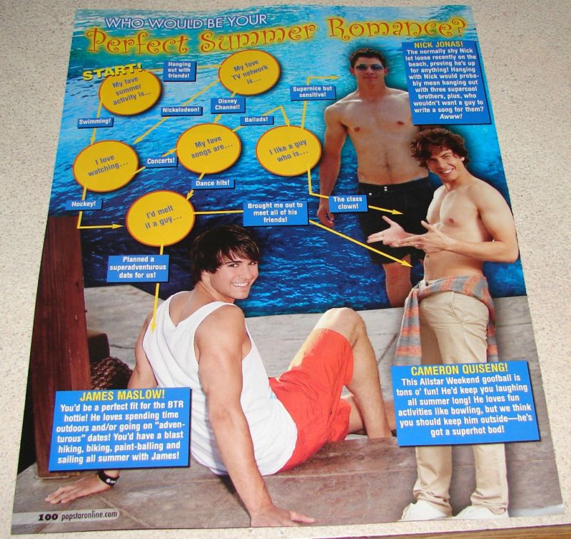 Nick Jonas James Maslow Cameron SHIRTLESS Pinup 8x10