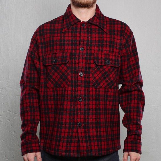  Vintage Clothing 30s Wool Check Overshirt Biking Red Jacket