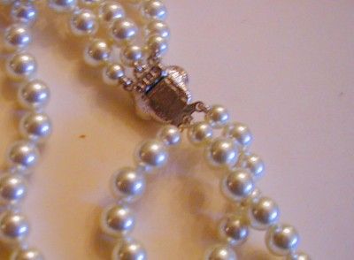 Jackie Kennedy Triple Strand Long Faux Pearl Necklace