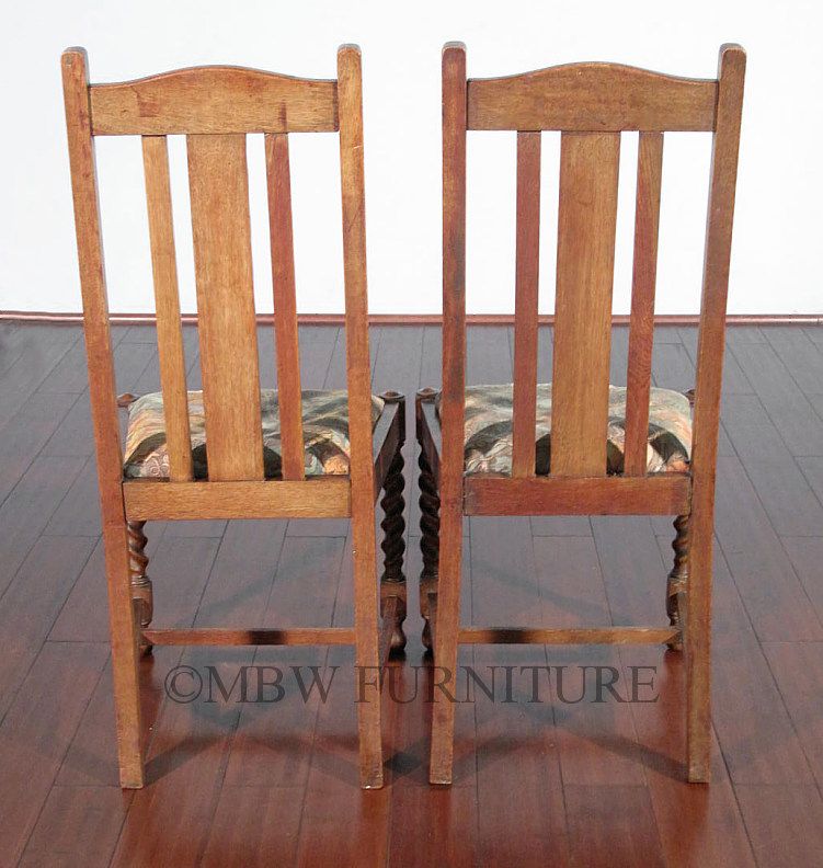 Antique English Solid Oak Jacobean Dining Side Chairs Set 4 c1920’s