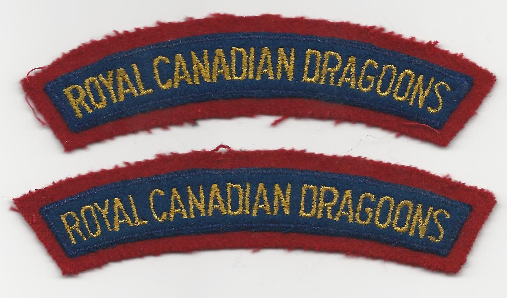 Pair of WW II Royal Canadian Dragoons Shoulder Flashes Patches