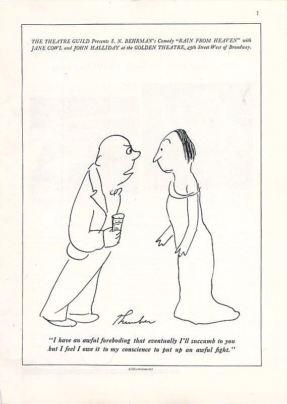 1935 James Thurber Cartoon Print Ad Rain from Heaven