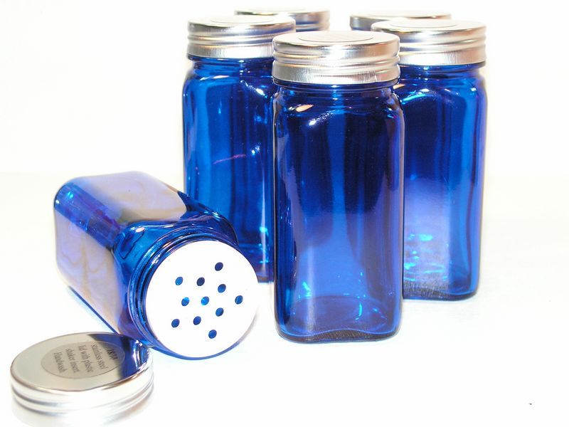 Sun Block Blue 4oz Square Spice Jars w Stainless Lids