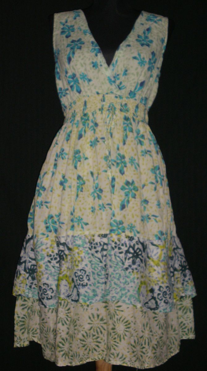 Jane Ashley Cotton Lined Floral Tiered Sleeveless Dress L B 36 w 26 40