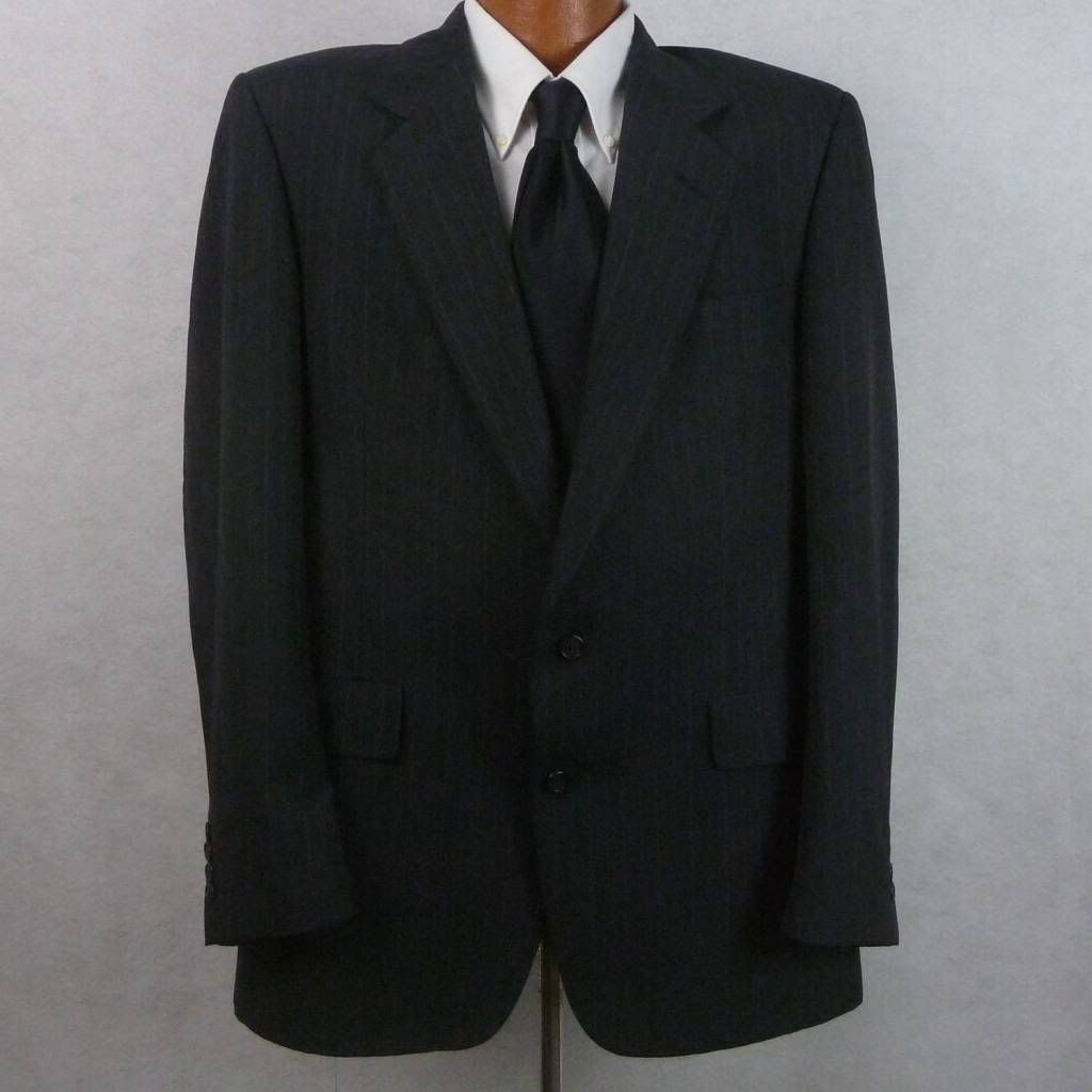 Vtg Hart Schaffner Marx Charcoal Gray Pinstripe Wool Blazer Jacket