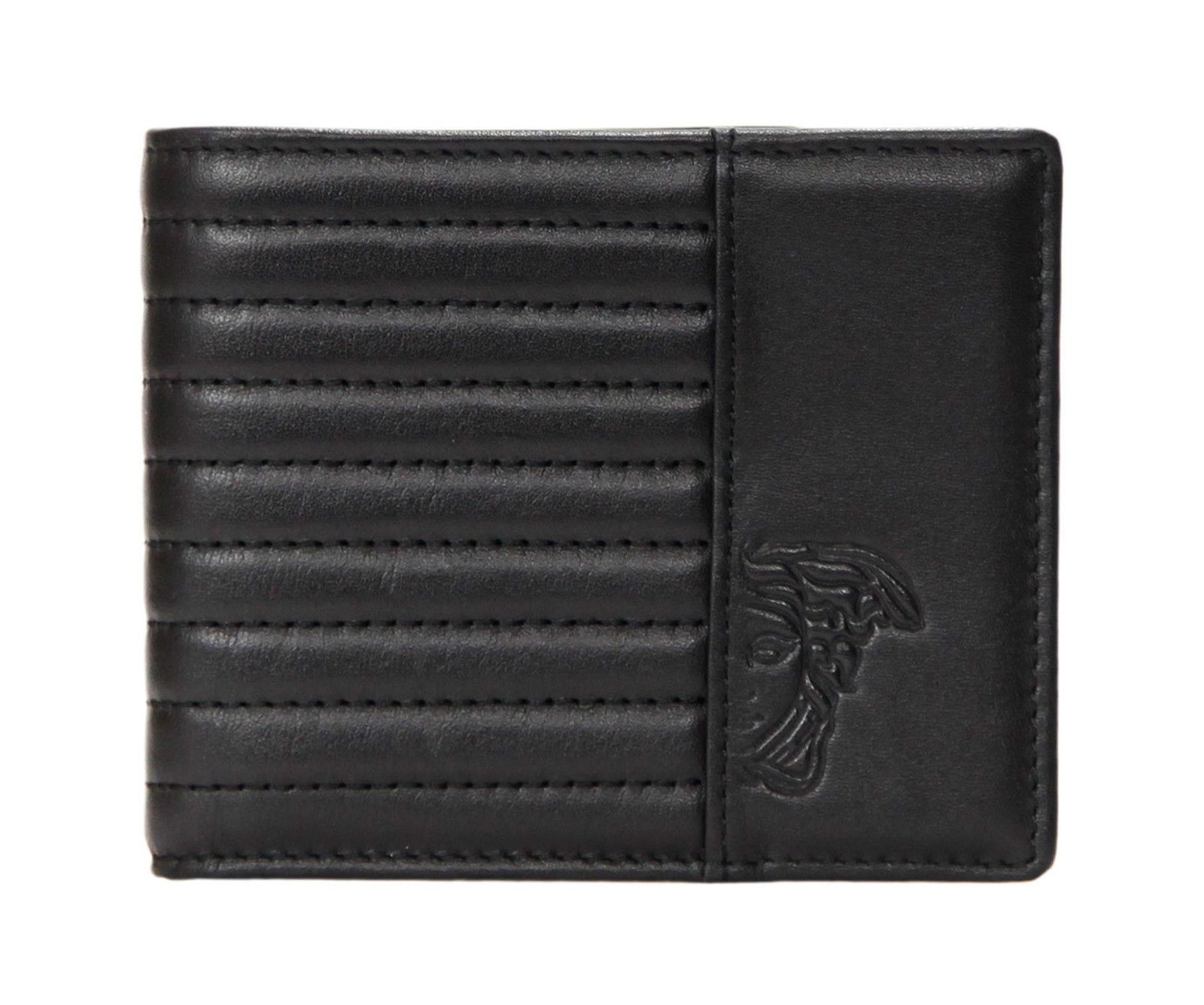 Versace Collection Medusa Logo Quilted Black Leather Wallet