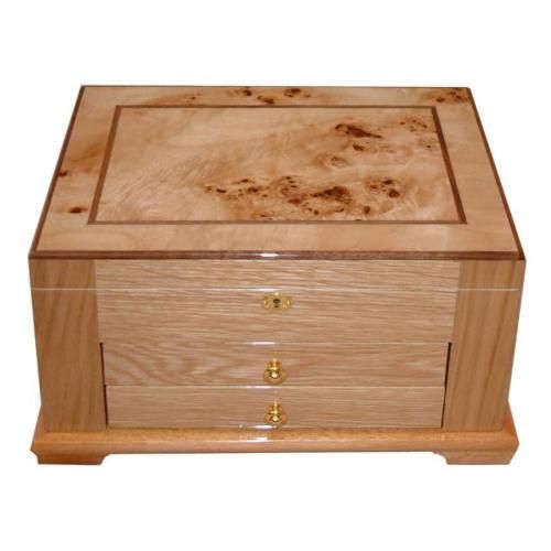 New Large Locking Wooden Jewelry Box Chest w Drawers