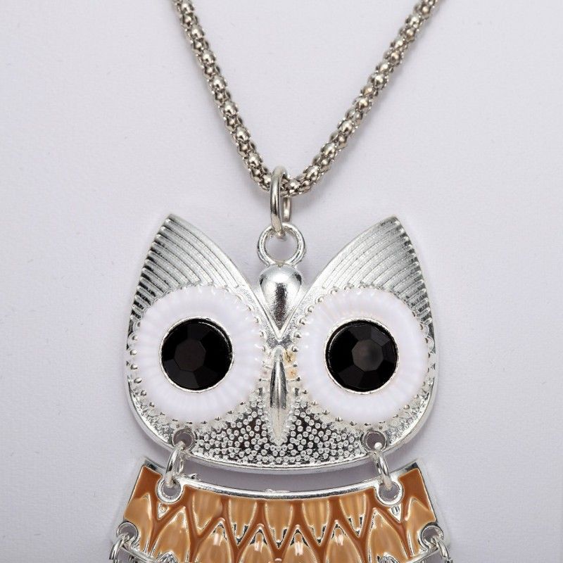 Fashion Jewelry Coffee Enamel Owl Pendant Necklace