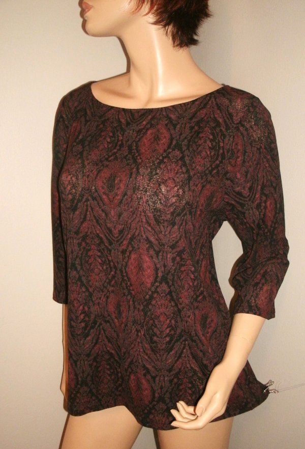 JILL Gauzy 3 4 Sleeve Artistic Multi Light Mesh Blouse Shirt Top XL