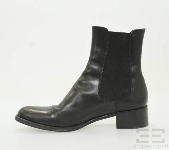 Jil Sander Black Leather Ankle Boots Size 38