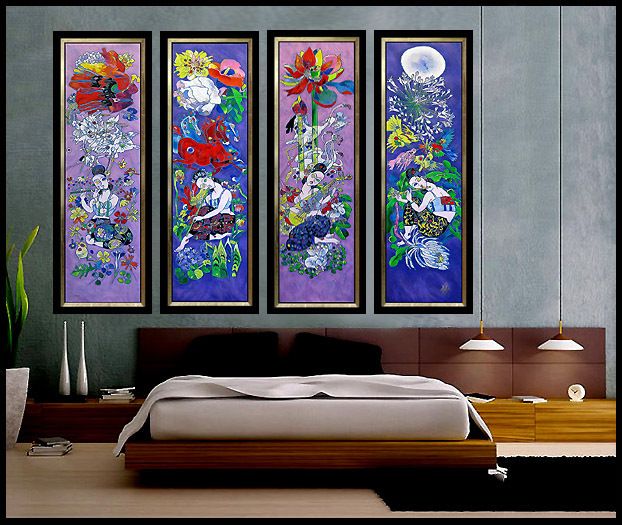 JIANG TieFENG Original Signed 4 SERIGRAPH Canvas ART Painting CHINESE