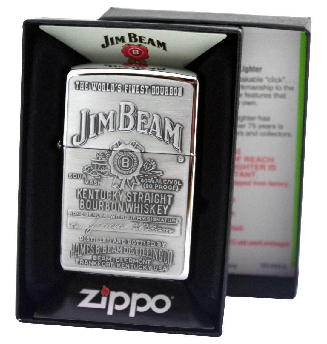 Zippo Classic 250JB 928 Jim Beam Pewter High Polish Chrome Lighter New