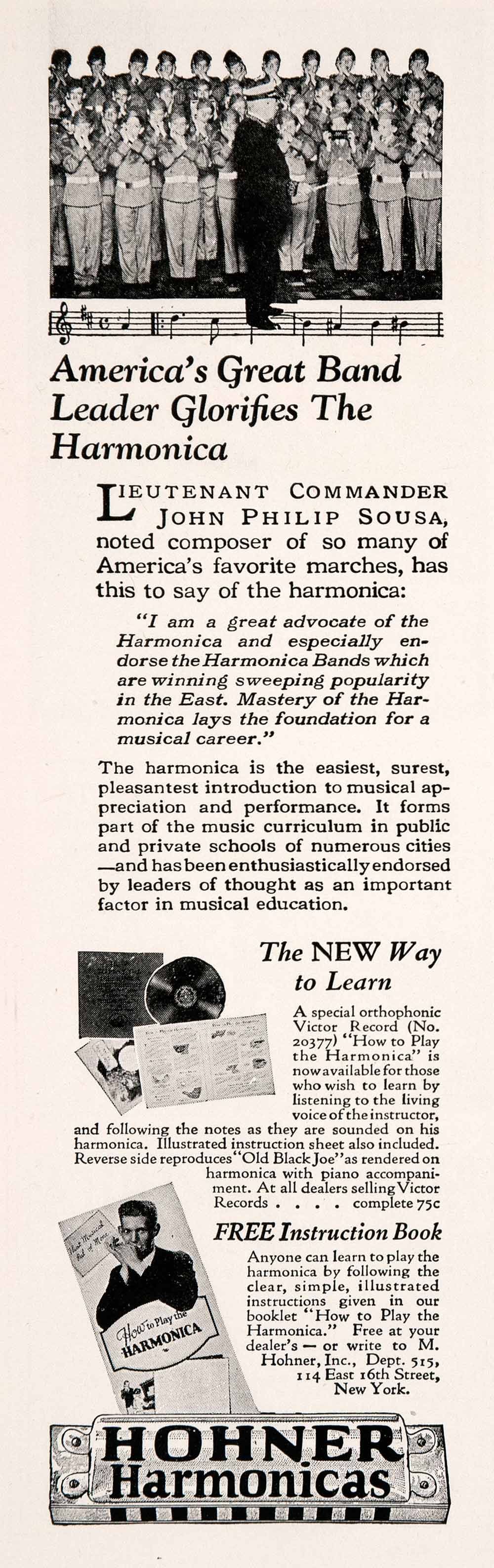 1927 Ad Hohner Harmonicas Musical Instrument Composer John Philip Sousa Boy Band  