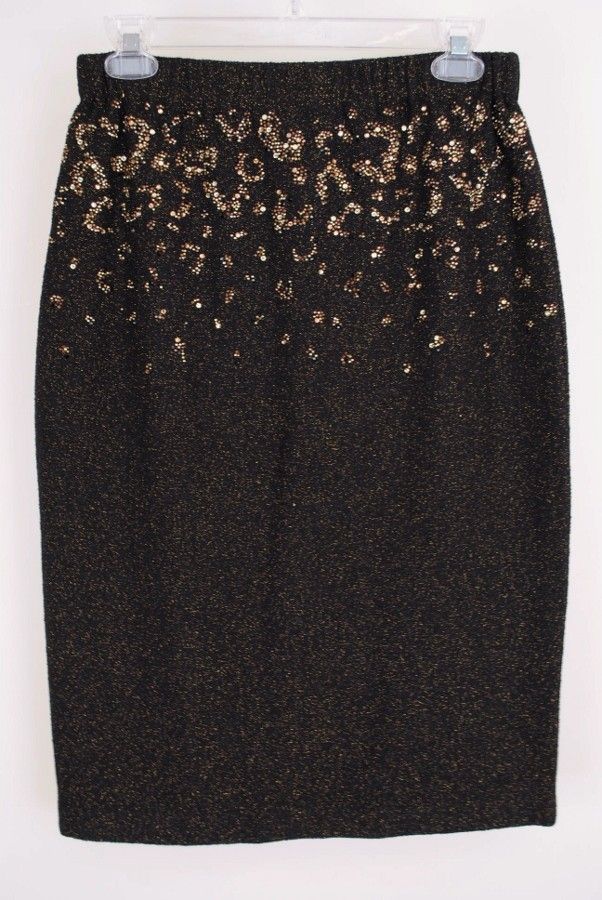 St John Skirt Black Caviar Gold Shimmer 4 New 795  