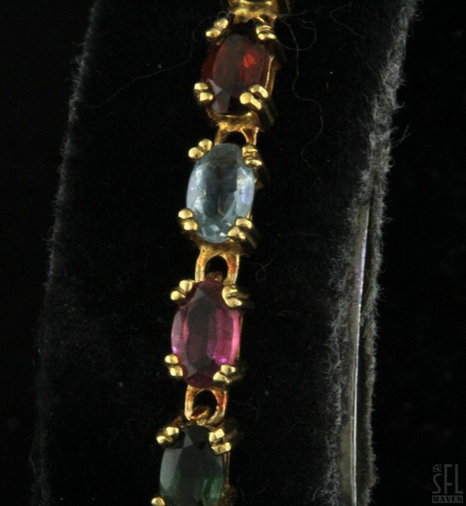 18K Gold Colorful 6 0ctw Amethyst Tourmaline Citrine Rainbow Link Bracelet  