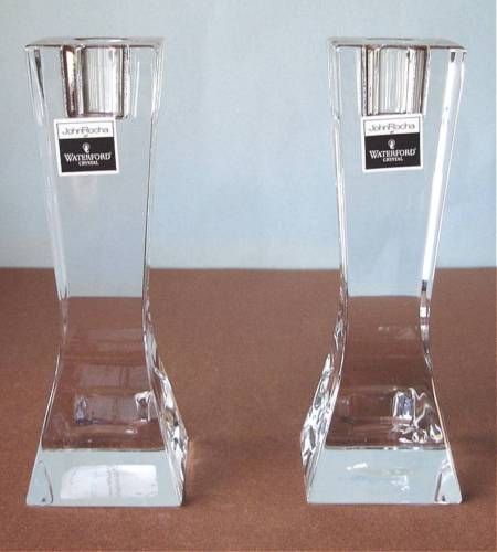 Waterford John Rocha Geo Crystal Candlesticks 6" Boxed New  