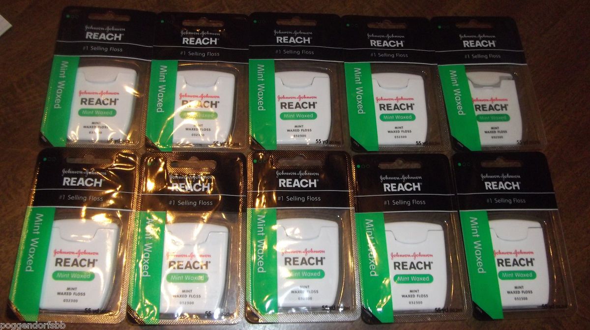 10 JOHNSONS REACH WAXED MINT DENTAL FLOSS LOT 55yd EACH NEW  