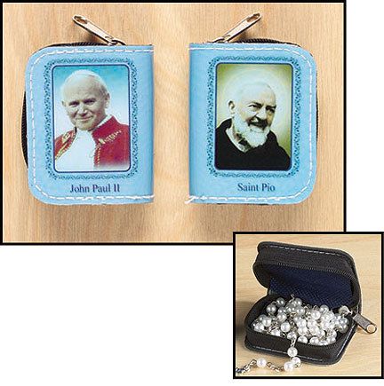 Pope John Paul II Saint St Padre PIO Rosary Case  