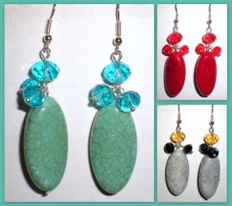 Crystal Bead Colored Turquoise Dangle Earrings U Pick Color  