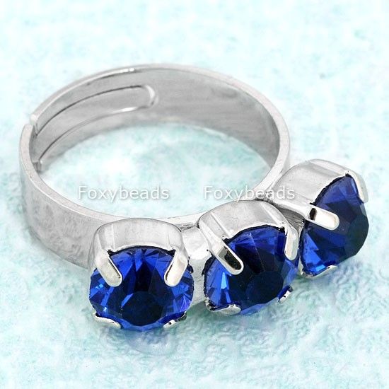 Silver Tone 3 Stone Past Present Future Crystal Gemstone Finger Ring 8 Colors  